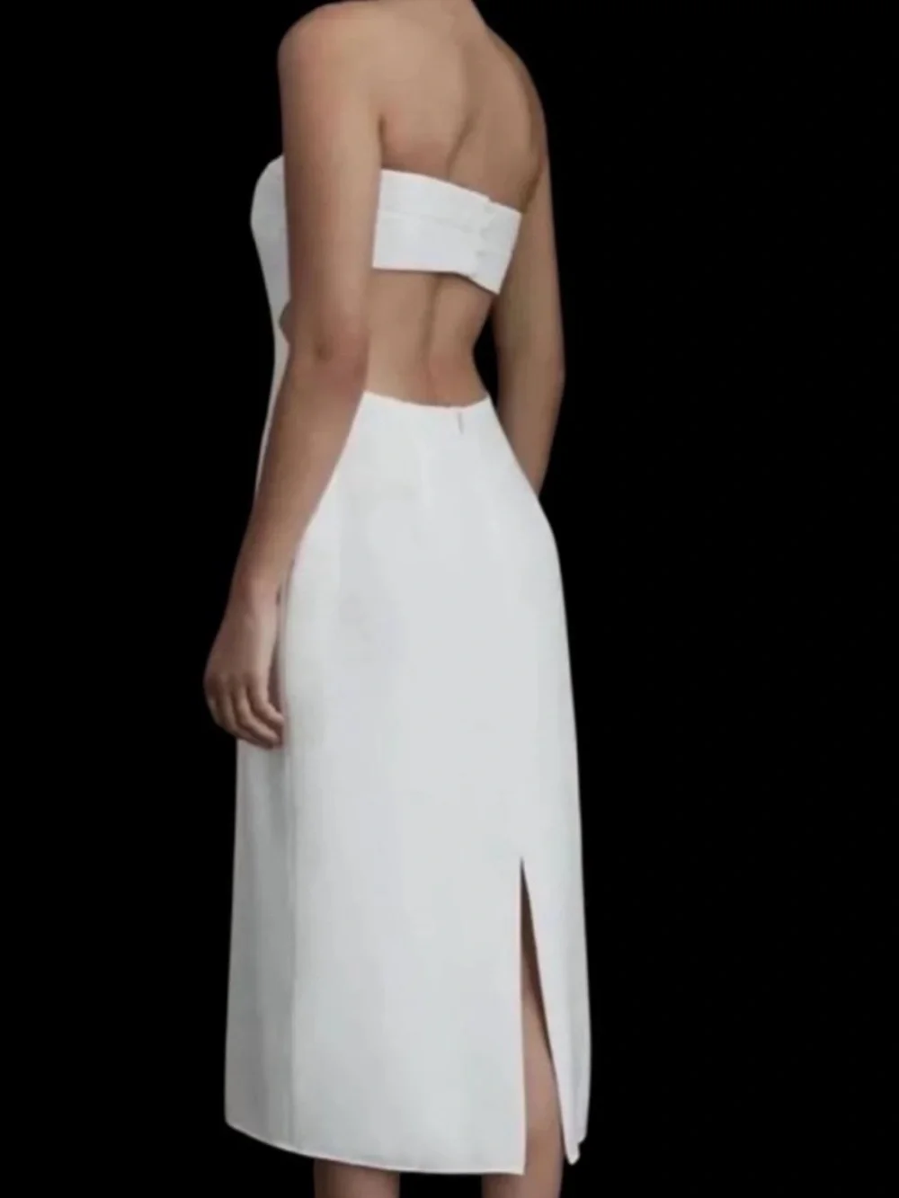 Sachin & Babi Sadie Strapless White Midi Dress Cutout back Bridal 38366